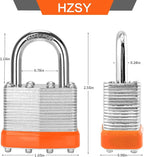 Laminated Steel Keyed Padlock (1-9/16", 40mm)，Keyed Alike Locks，Packed of 6，Normal Shackle Padlocks，Orange Plastic Hoops，for Toolbox，Locker & StorageUnit or More