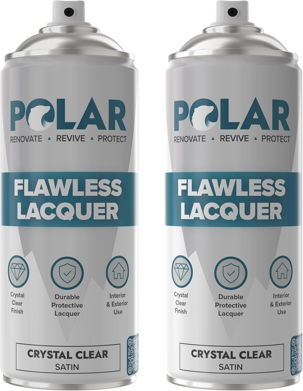Polar Clear Satin Flawless Lacquer Spray - 2 x 13.5 Fl Oz - Clear Coat Spray Paint - Non-Yellowing & Scratch Resistant - Interior & Exterior Surfaces for Wood, Metal, Plastics, Glass & Ceramics