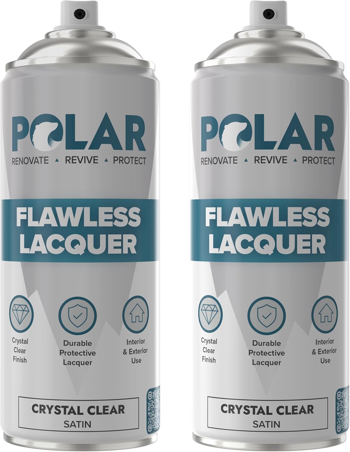 Polar Clear Satin Flawless Lacquer Spray - 2 x 13.5 Fl Oz - Clear Coat Spray Paint - Non-Yellowing & Scratch Resistant - Interior & Exterior Surfaces for Wood, Metal, Plastics, Glass & Ceramics