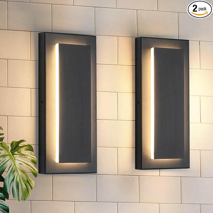 tewei 2 Pack Modern LED Outdoor Wall Lights, Black Exterior LED Wall Sconce Lighting Fixtures, Square Mini Indoor Wall Sconce, 360° Beam Angle, 3000K Warm White Outdoor Lights for House Porch