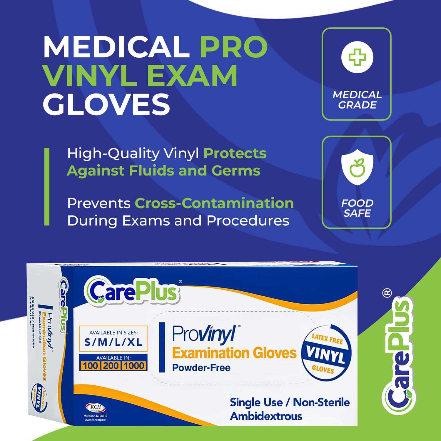 CARE PLUS Pro Vinyl Clear Gloves - Large Size, 100 Count | Latex-Free, Powder-Free, Heavy Duty, Non-Sterile, | Food Prep, Kitchen & Cleaning Gloves, Hair Coloring | Ideal for Professional Use