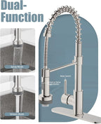 Kitchen Faucet with LED Light,Kitchen Faucet with Soap Dispenser,Faucet for Camper Farmhouse RV Kitchen Sink,Single Handle Stainless Steel Kitchen Sink Faucets with Pull Down Sprayer,Nickel Brushed