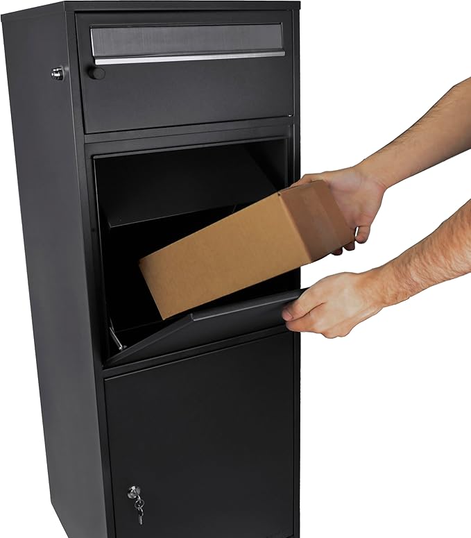 Barska Large Package Delivery Parcel Mail Steel Drop Box for Porch with Advanced Push Lock, Mail Slot & Anti-Theft Drop Slot