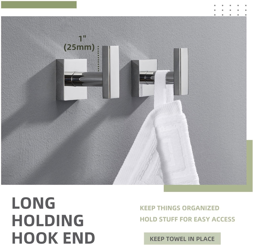 Angle Simple Bath Towel Hook 2 Pack, Stainless Steel Square Robe Coat Holder for Wall, Bathroom Kitchen Garage Wall Hook for Hanging Tools, Polished Chrome