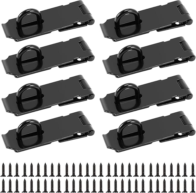 JOIKIT 8 Pack 4 Inch Black Stainless Steel Door Locks Hasp Latch, Padlock Hasp for Door Gate