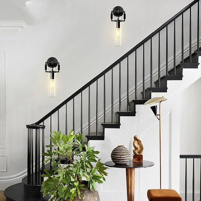 15'' Knurled Copper Wall Sconce,Modern Black Glass Bathroom Wall Sconces, 1-Lights Bathroom Vanity Lights for Living Room, Bedrooms, Fireplace, Staircases, Include Bulb