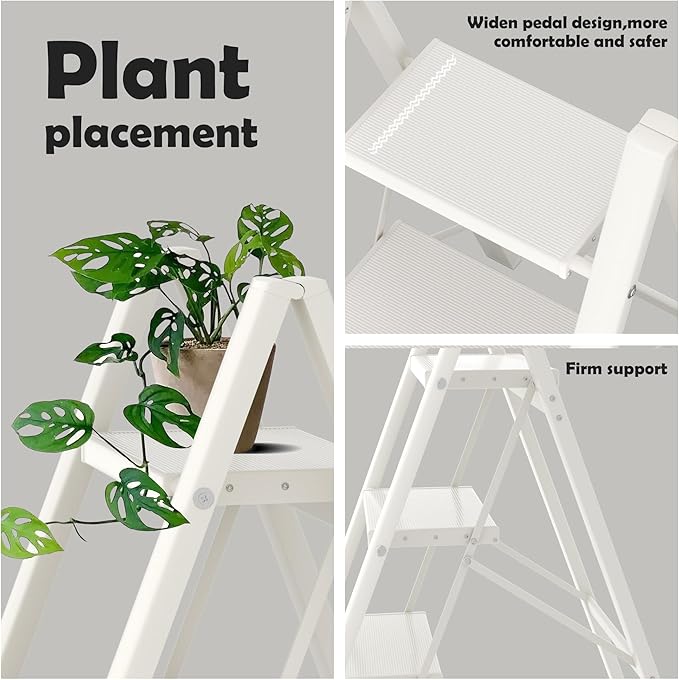 Taranta 3 Step Ladder,Aluminum Lightweight Folding 3 Step Stool with Anti-Slip Wide Pedal,330lbs Capacity Step Ladder for Household,Kitchen,Office - White