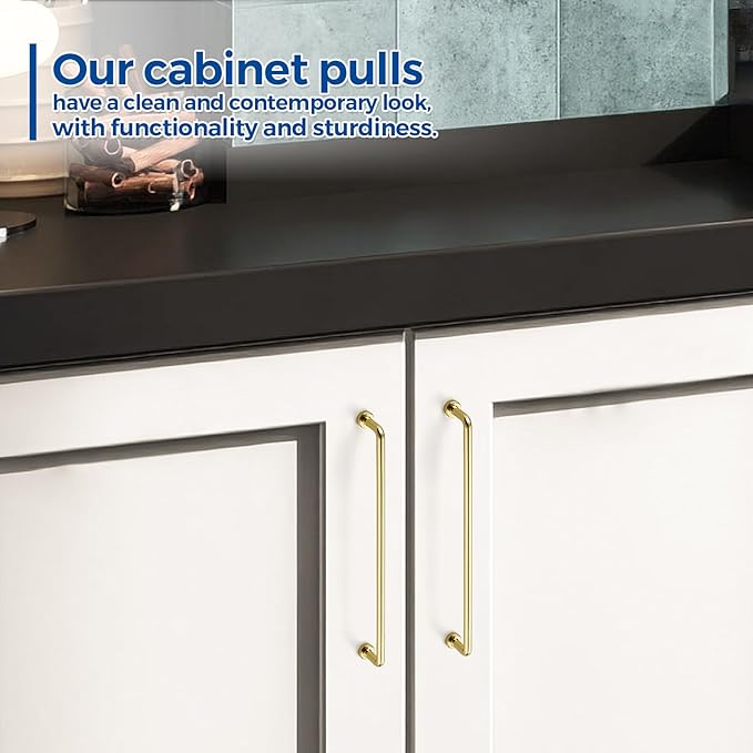 JOY DECOR Cabinet Pulls – 8-3/4 Inch Hole Center, Polished Brass, 10 Pack, Zinc Alloy Cabinet Handles for Drawers & Cupboard – Vintage Style Hardware for Kitchen, Bathroom, Dresser, Furniture Makeover