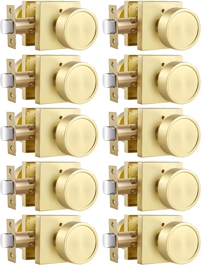 Haidms Gold Door Knobs Interior, Zinc-Alloy Heavy Duty Round Brushed Gold Privacy Door Knobs for Bedroom Modern Bathroom Interior Door Lock Bulk(10 Pack)