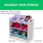 Humble Crew 9-Bin Toy Organizer – Forever Natural White/Pink/Purple/Aqua Plastic Bins, 3-Tier Storage Solution for Kids' Playrooms and Nurseries