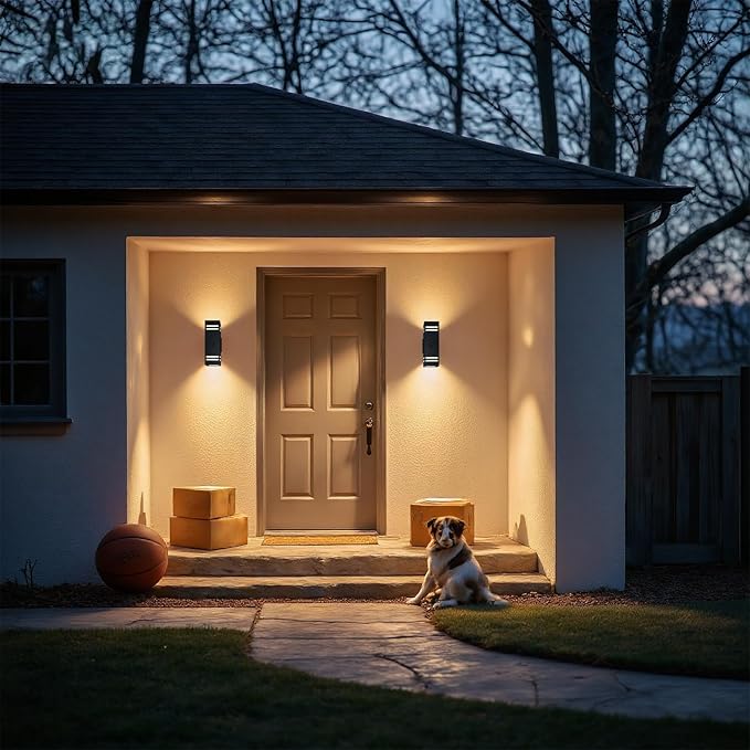 Motion Sensor Outdoor Wall Lights with Dusk to Dawn, E26 Dimmable LED Bulbs Included, Black Aluminum Up & Down Waterproof Porch, Patio, Garage, Garden, Front Door, ETL Listed 2 Pack