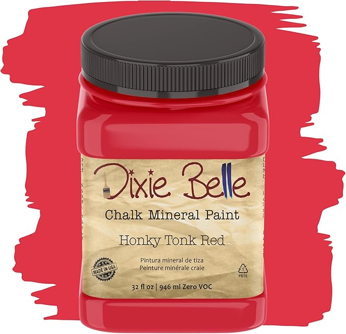 Dixie Belle Paint Company Chalk Finish Furniture Paint - Honky Tonk Red (32oz) - Matte True Red Chic Chalk Mineral DIY Furniture Paint