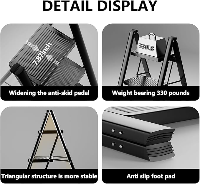 Step Ladder 5 Step Folding, Sturdy 330 Lbs Small Step Stool for Adults, Closet Step Stool Ladder with Anti-Slip Wide Pedals, Portable Folding Ladder for Home Kitchen Office