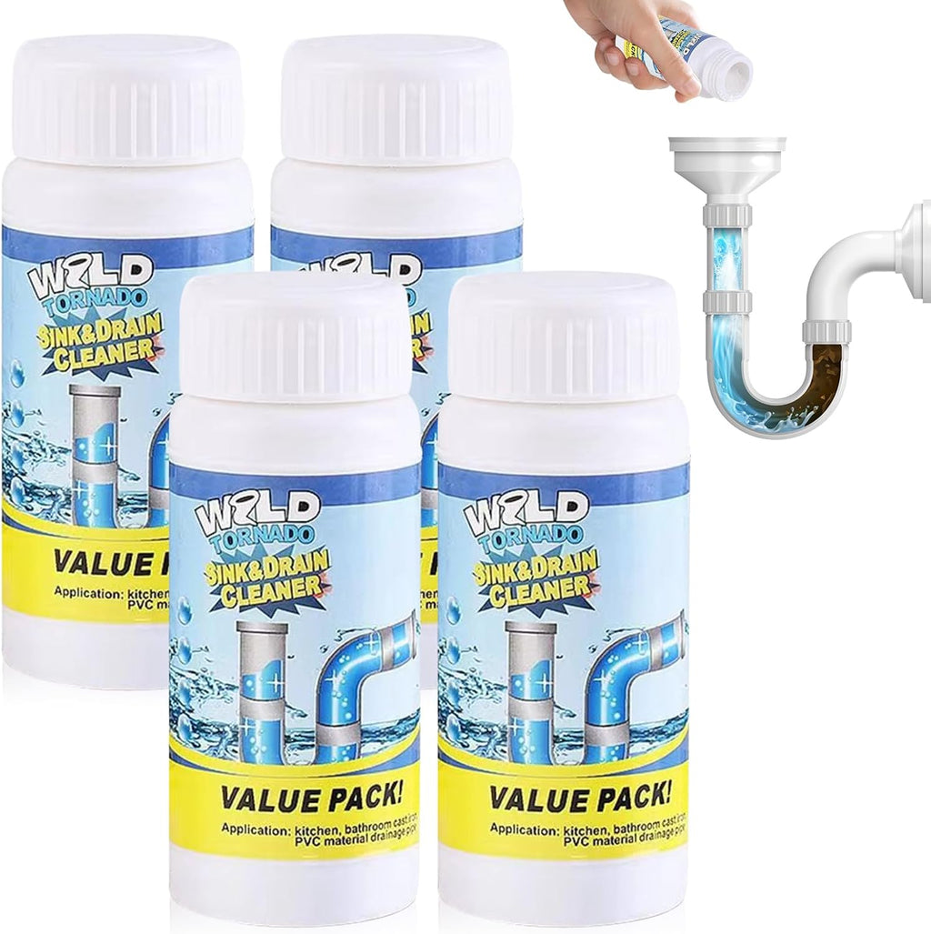 Wild Tornado Powerful Pipe Dredging Agent, Wild Tornado Sink & Drain Cleaner Powder, Pipeline Dredging Agent for Kitchen & Bathroom Portable Powder Cleaning Tool (4PCS)
