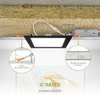 ASD 6 Pack LED Square Recessed Lighting 6 Inch, 5 CCT 2700K-5000K CRI90+, 15W 60W Eqv, Ultra Thin Dimmable Ceiling Lights with J Box, Canless Wafer Downlight, Slim Panel Light, UL Energy Star, Black