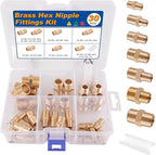KOOTANS 30PCS Brass Pipe Fittings Hex Nipple Kit 1/8" to 1/8", 1/4" to 1/8", 1/4" to 1/4", 3/8" to 1/4", 3/8" to 3/8", 1/2" to 3/8", 1/2" to 1/2" NPT Male Adapter Pipe Fitting Brass Nipple Connector