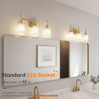 Bathrom Light Fixtures Modern Gold 3 Vanity Lights Over Mirror, Wall Lamps with White Frosted Glass Shade for Toilet Washroom Bath T001GD-L3