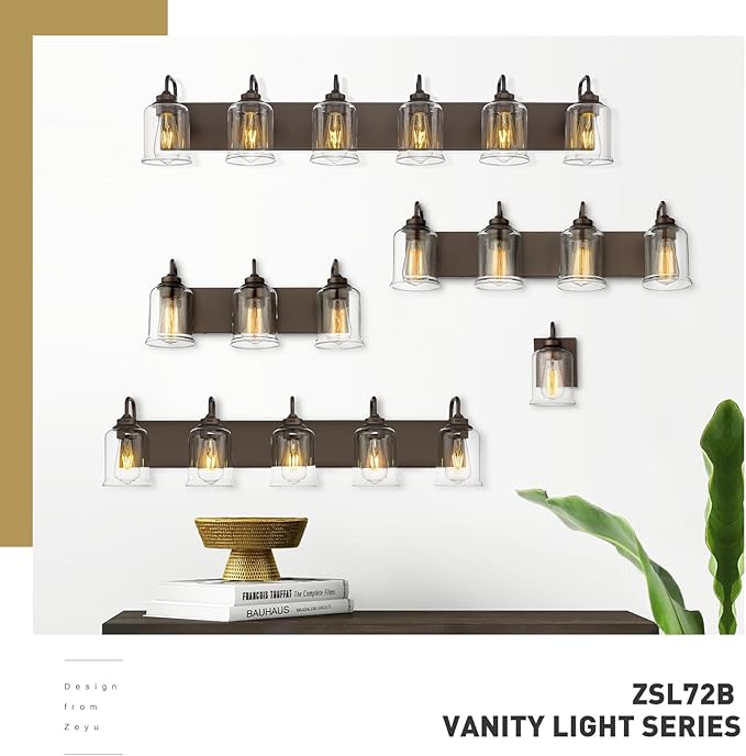 zeyu 44 Inch Farmhouse Bathroom Vanity Lights, 6-Light Bathroom Light Fixtures with Clear Glass Shade, Oil Rubbed Bronze Finish, ZSL72B-6W ORB