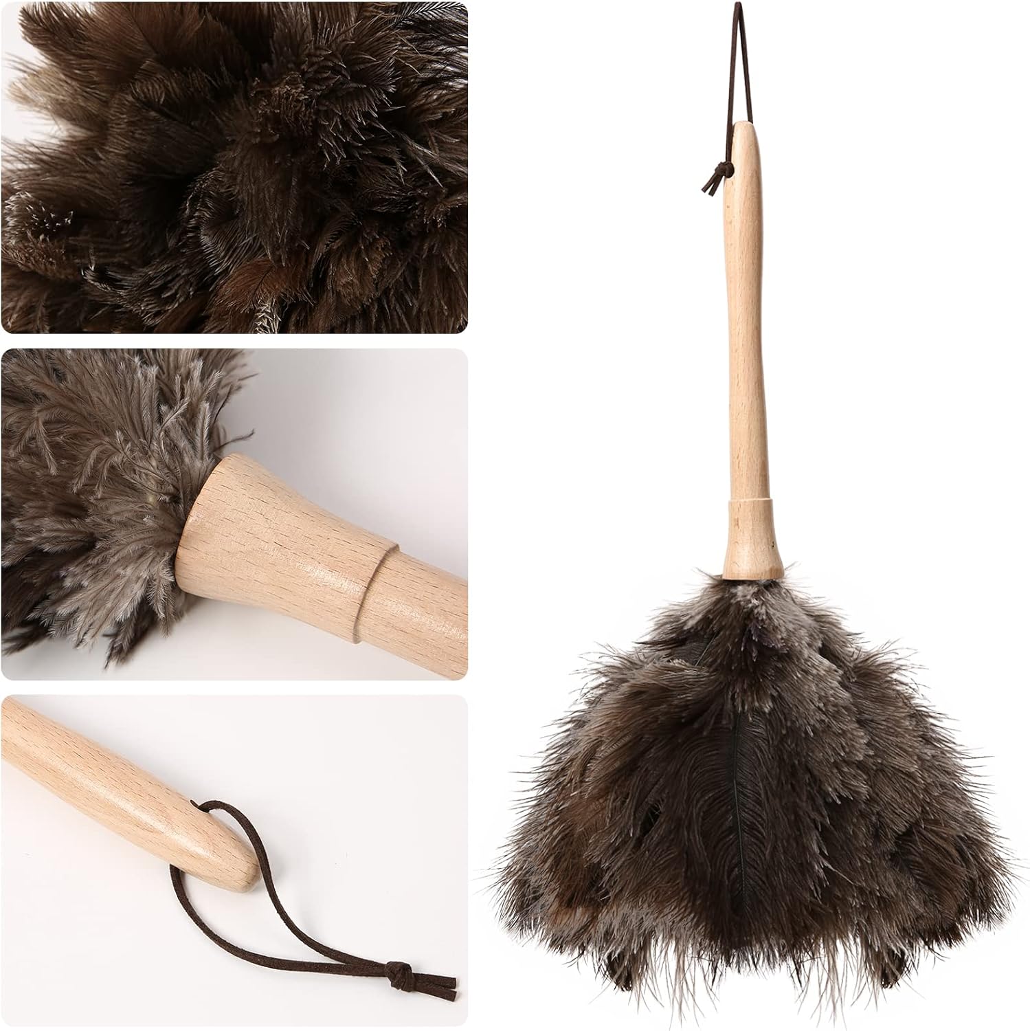 THARAHT 1PCS Ostrich Feather Duster Fluffy Natural with Wood Handle Reusable Washable for Cleaning Keyboard,Home,Car,Office Ostrich Feather Duster,16 Inch