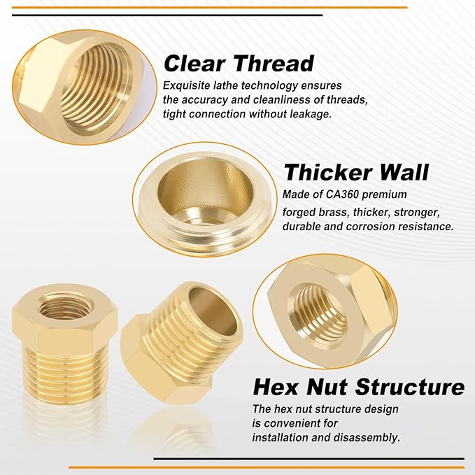 KOOTANS 4pcs Heavy Duty 1/2 NPT Male Thread to 1/4 NPT Female Thread Brass Reducer Hex Bushing Brass Fitting Pipe Hose Tube Adapter Convert