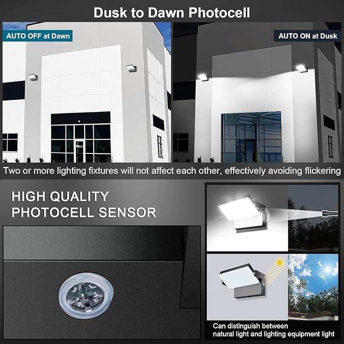 Modern Sleek Flood Lights Outdoor, 120W 5000K Dusk-to-Dawn Photocell with 360° Rotation, 14200LM IP65 Waterproof LED Security Wall Pack for Building,Yard,Driveway (4 Pack)