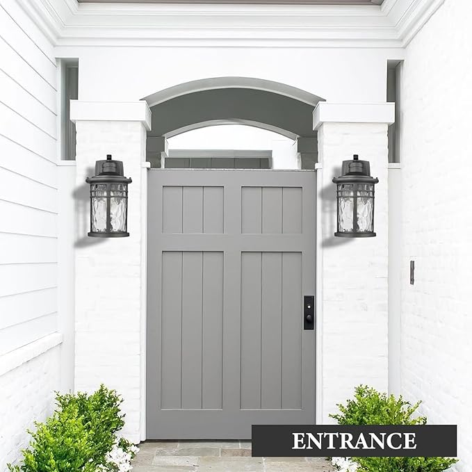 Darkaway Outdoor Porch Lights Wall Mount, Outside Light Fixtures Sconces Wall Lighting with Water Ripple Glass Waterproof Exterior Lights for Patio Yard House Hallway Doorway Garage