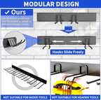 Garden Tool Organizer Wall Mount, 48inch Heavy Duty Garden Tool organizer Storage System, Easy Install With 7 Adjustable Hooks, For Garage, Basement, Shed, Workshop(Black)