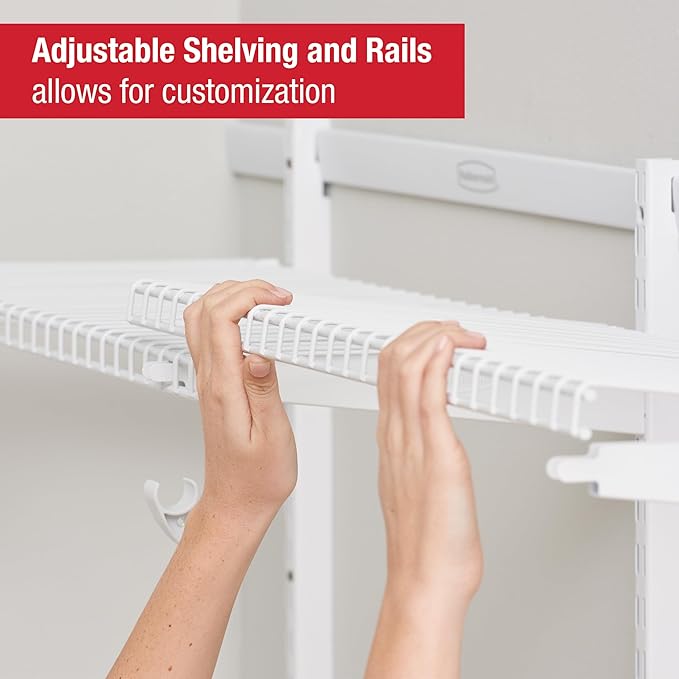 Rubbermaid Configurations Custom Closet Kit 2-4 Ft. Adjustable Metal Wire Shelving White Finish Expandable Organization System Hardware Included for Home Closet/Pantry/Laundry/Mudroom