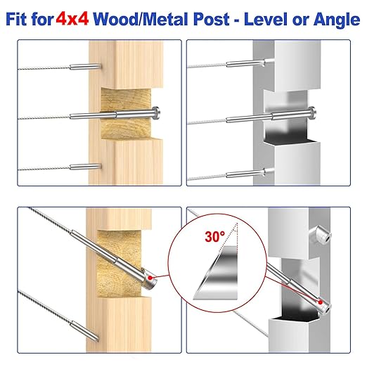 CKE 50 Pack 4"x4" Invisible Cable Railing Kits, T316 Stainless Steel 1/8" Invisible Receiver and Swage Stud End for Deck Cable Railing Hardware Threaded End Fitting for 2x2, 4x4 Wood/Metal Posts, CR31
