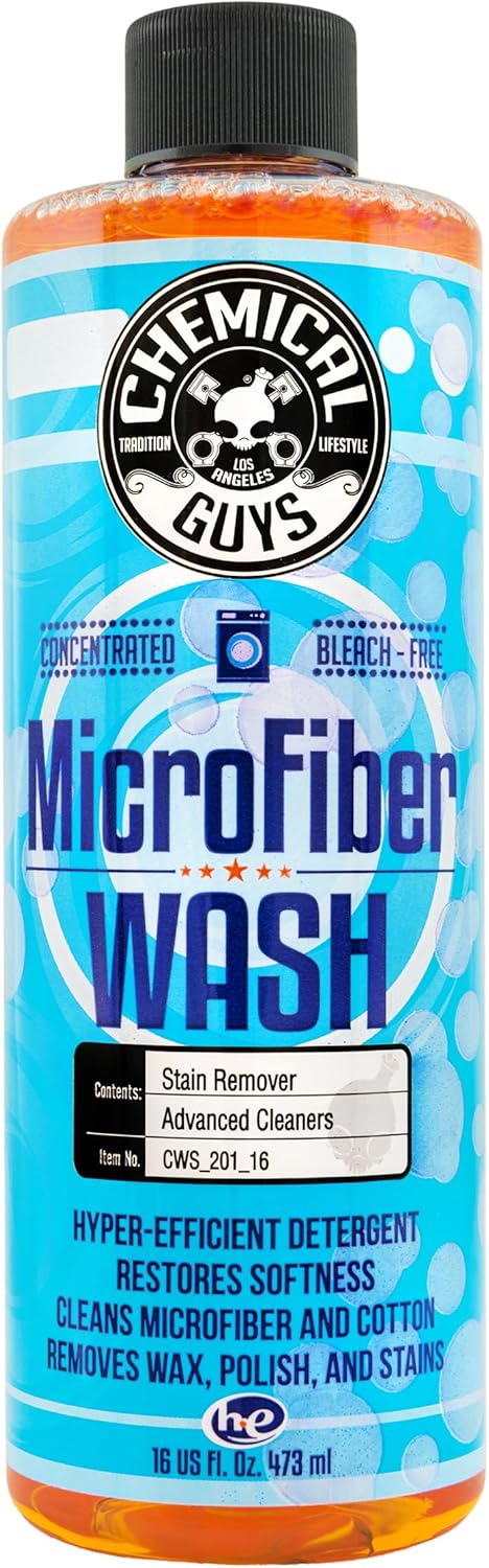 Chemical Guys Microfiber Cleaning Cloth and Towel Detergent – Concentrated Cleaner Removes Wax, Grease and Dirt – Restores Absorbency and Softness, Safe for Towels and Wash Mitts, 16 oz Orange Scent