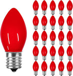 25 Pack Red Christmas Light Bulbs C7 Replacement Bulbs Nightlight Bulb, Vintage Red C7 Christmas Lights Replacement Bulbs for Xmas Home Bedroom Tree Window Candle String Lights Decor, E12 Base, 5W