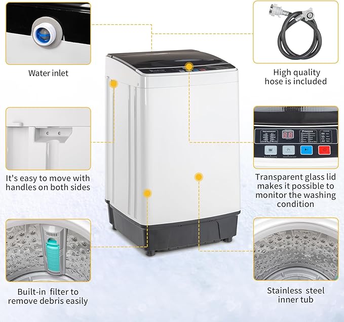 17.8LBS Portable Washing Machine, 2.3 Cu.ft Washer Dryer Combo w/Drum, 10 Programs 8 Water Level, Full-Automatic Compact Lavadora for Apartment Dorm Home, LED Display & 24-Hour Delay Cleaning