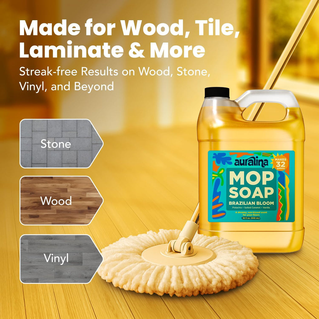 Luxury Mop Soap for Floor Cleaning - Highly Scented Brazilian Waves Concentrated Formula - Best Smelling Floor Cleaner for Mopping Tile, Wood & Laminate - R&W - No Residue, Pet Safe (32oz)