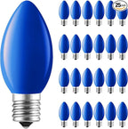 Brightown C9 LED Replacement Christmas Bulbs, 25 Pack Blue Shatterproof C9 Bulbs, Waterproof Commercial LED Holiday Bulb for Christmas String Light, E17 Intermediate Base, Dimmable