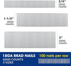 WORKPRO 18 Gauge Brad Nails, 2'',1-1/4'', 3/4'' 6000 Count Universal Brad Nails for Pneumatic, Electric Brad Nailer