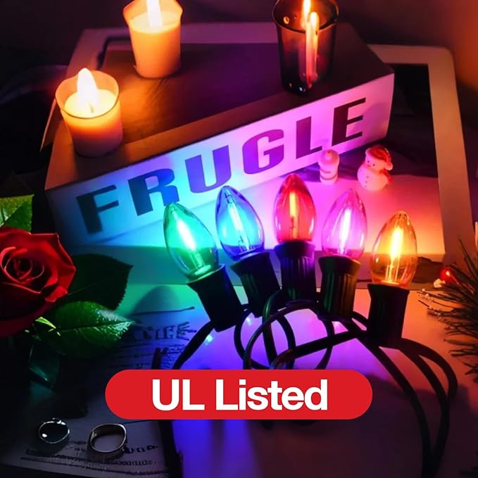 C7 Replacement Bulbs, 25 Pack Multicolor LED Christmas Light Bulbs, E12 Candelabra Base for Indoor/Outdoor String Lights, Xmas Tree, Patio, Holiday Party Decor