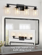 DORESshop Bathroom Light Fixtures, 4-Light Black Bathroom Lighting Fixtures Over Mirror with Clear Glass Shade, Vanity Lights for Bathroom Hallway Living Room Bedroom