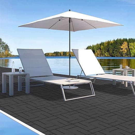 Goovilla Plastic Interlocking Deck Tiles, 27 Pack Outdoor Patio Flooring, 12"x12" Interlocking Decking Tile Outdoor All Weather Use, Waterproof Patio Pavers for Pool Balcony Backyard Porch, Dark Grey