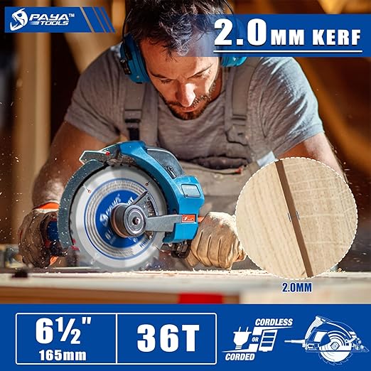 6-1/2-Inch 36-Tooth Circular Saw Blade,TCT ATB Framing Blade,20mm Bore(16mm Reduction Ring Included) for Wood Fast Cutting