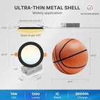 LVWIT Ultra-Thin Recessed Lighting 6 Inch with Junction Box, 1200LM 2700K-5000K 5CCT LED Ceiling Lights, Dimmable Canless Wafer Downlight, ETL,FCC&IC, Smooth Trim, 6 Pack Black