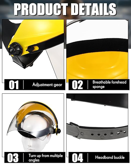 8 Pack Safety Face Shield for Grinding and Cutting, Full Impact Resistant Face Shield Mask for Work Chemical Woodworking (Yellow)