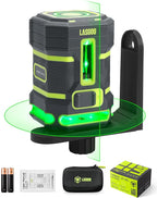 LASGOO Green Laser Level Self Leveling, 360° Horizontal Laser with Vertical Laser Line, 4 Brightness Levels Pulse Mode for Floor Tile Wall Construction, L-Bracket, Batteries and Carry Bag Included