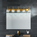 5-Light Crystal Vanity Light, Modern Gold Bathroom Wall Sconce with K9 Crystal Shades, 42.51" Long Over Mirror Lighting for Vanity, Makeup, Hallway, Elegant & Easy Installation
