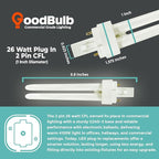 GoodBulb 26 Watt CFL Light Bulbs 2 Pin G24D-3 Base 4100K Cool White 26W High Output 1800 Lumens Double Tube Compact Fluorescent Light Bulbs Plug-in 10 Pack