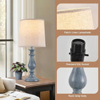Lamps Set of 2 Vintage Rustic Farmhouse Table Lamps Bedside Reading Lamp Bedroom Nightstand Living Room Teapoy Lamp, Desk Light, 22 Inch High, Navy Blue, with Fabric Shade, Bulb Not Included