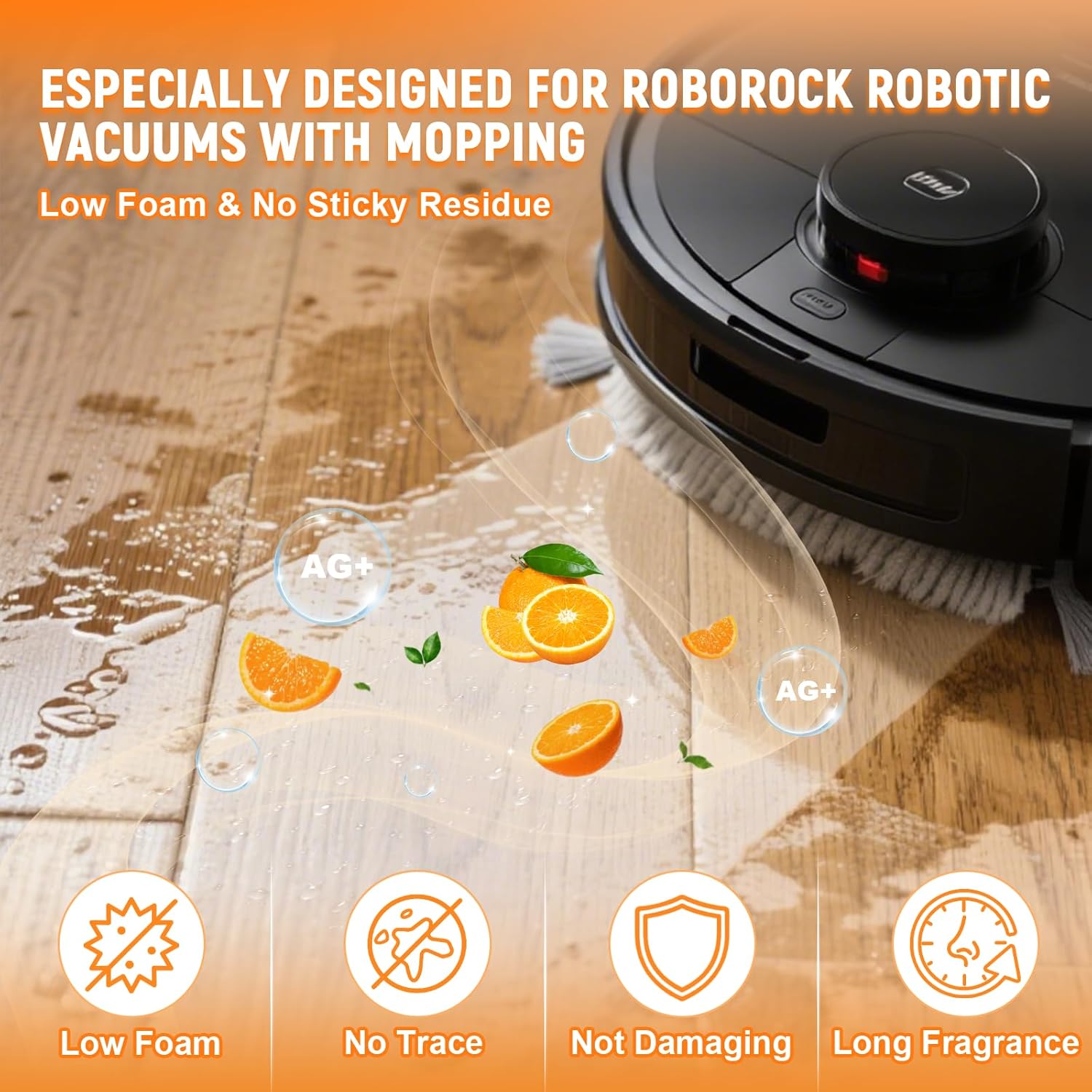 Floor Cleaning Solution Compatible With Roborock Robot Vacuum and Mop Cleaner (Qrevo/Q7/Q10/Saros 10R), Deep Clean For Multiple Hard Floor, Suitable for All Robot Vacuum With Mopping (Orange 2 Bottle)