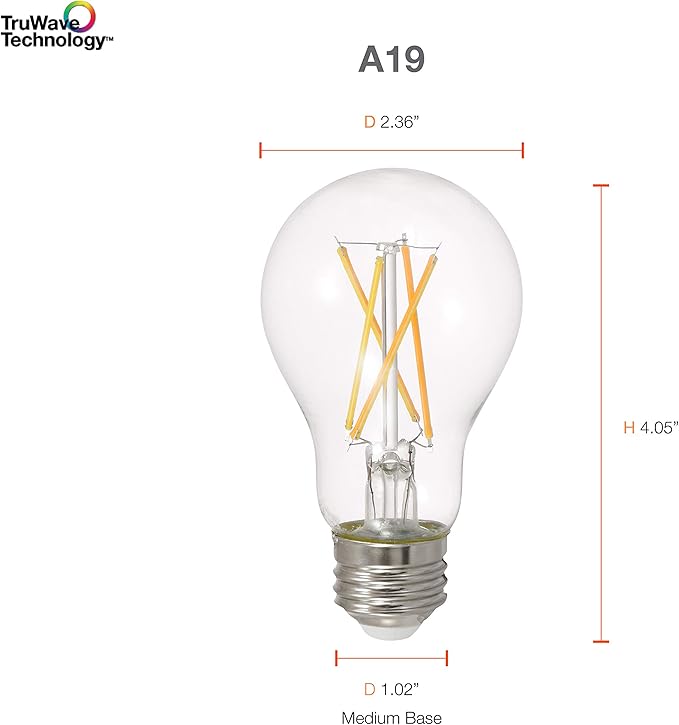 SYLVANIA LED TruWave Natural Series A19 Light Bulb, 75W Equivalent, Efficient 11W, 1100 Lumens, Dimmable, Clear, 2700K, Soft White - (Pack of 6) (40807)