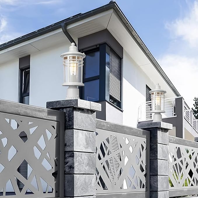 Darkaway Outdoor Post Lights Lamp Posts Outdoor Lighting, Waterproof Aluminum Post Lights Outdoor Light Fixtures with Glass, Light Posts for Outside Patio Yard (1 Pack, White)