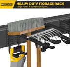 “48” Adjustable Garage Wall Tool Organizer - Full-Length Bracket for Garage Storage with 3 Tool Hooks, 2 Double Hooks, 2 Single Hooks and 3 Rails in Heavy-Duty Construction,Tool Organizer