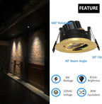 Premium 3-inch LED Recessed Lights - 5 CCT 3 Inch Eyeball Ceilling Gimbal Potlight, Dimmable Recessed Lights Fixture with Junction Box, 8W CCT Adjustable, Shiny Gold, 6P